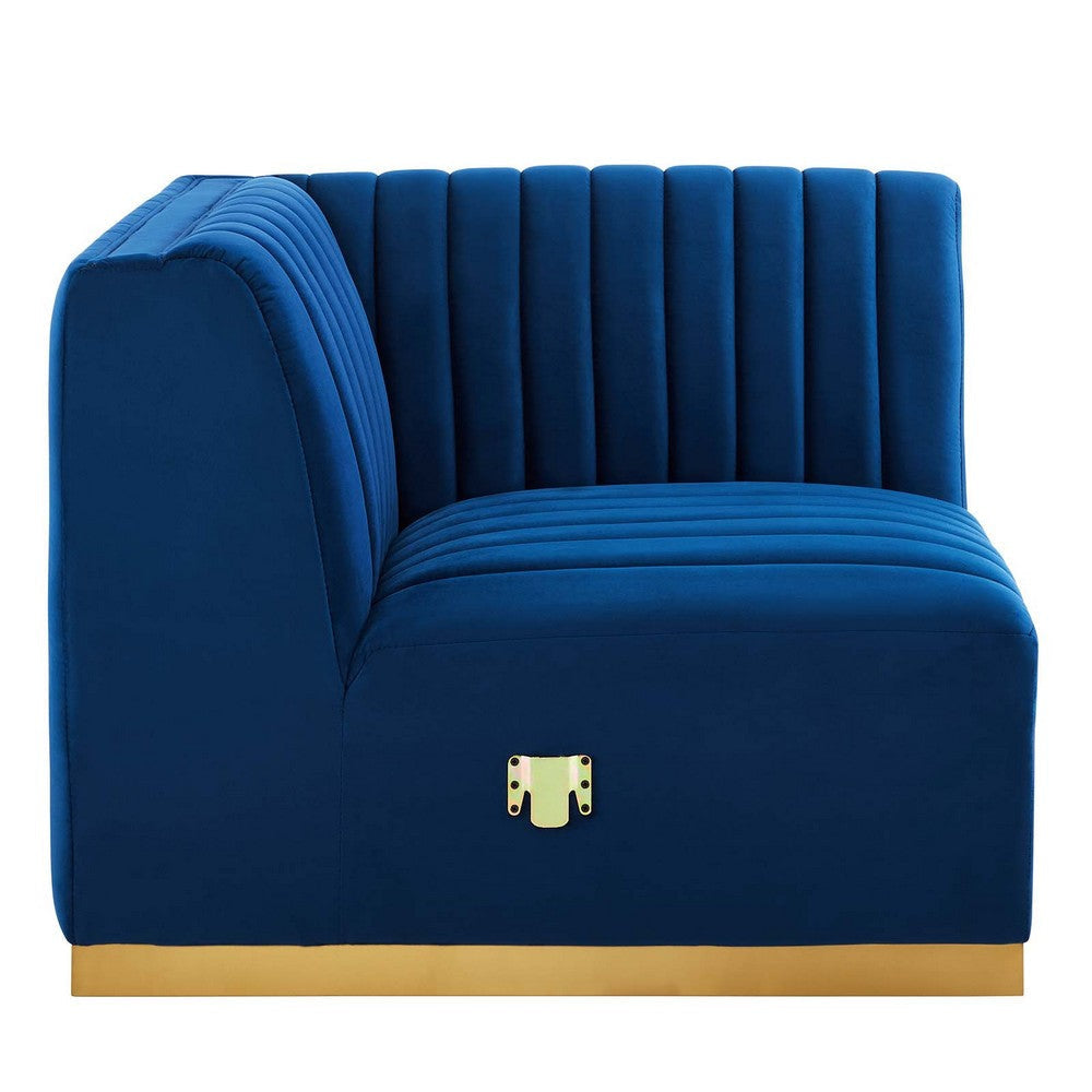 Modway Conjure Channel Tufted Performance Velvet Right Corner Chair in Gold/Navy MDY-EEI-5506-GLD-NAV