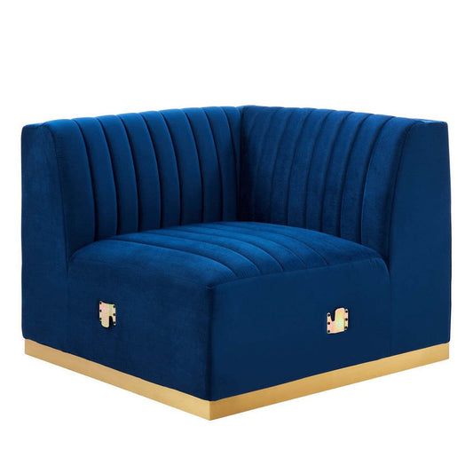 Modway Conjure Channel Tufted Performance Velvet Right Corner Chair in Gold/Navy