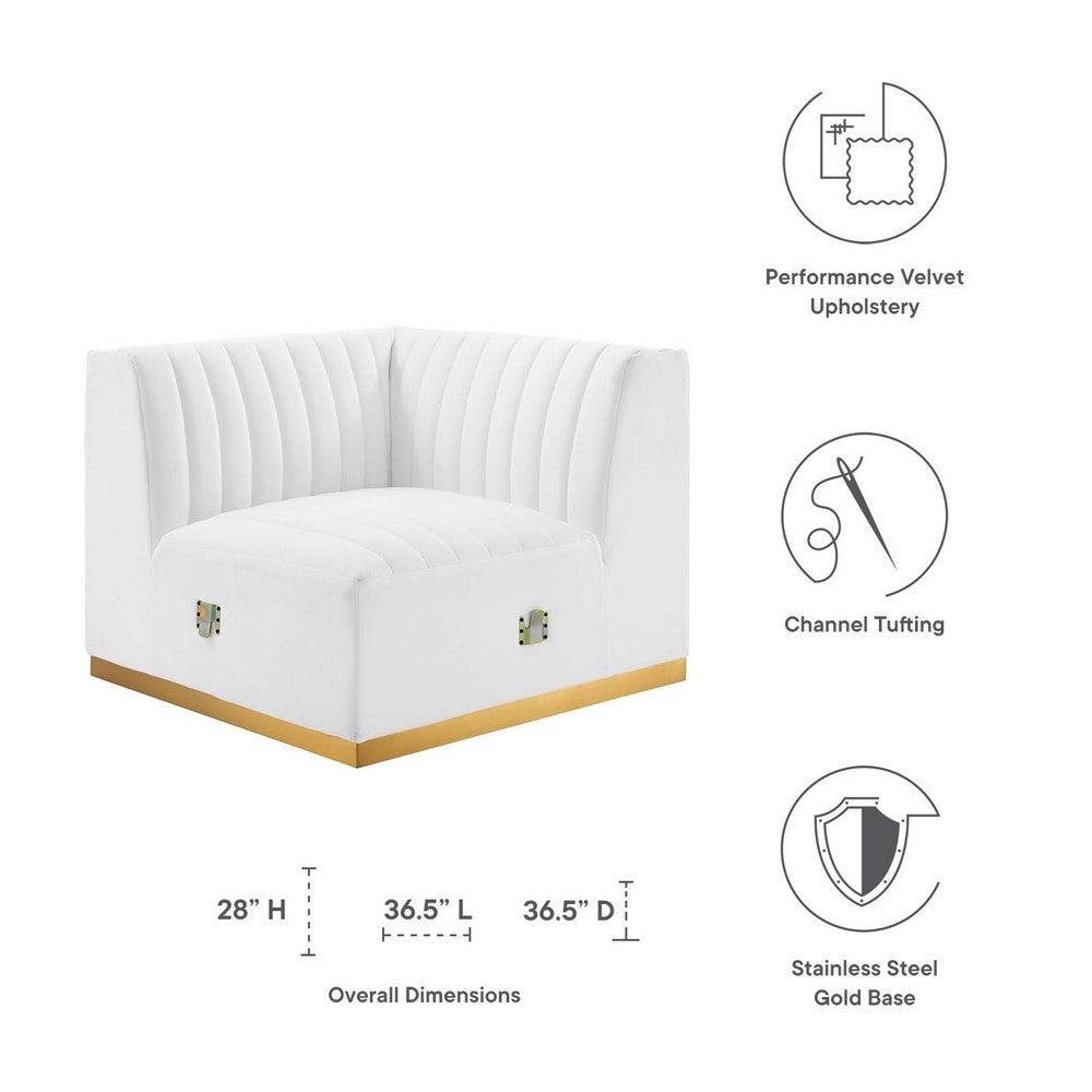 Conjure Channel Tufted Performance Velvet Right Corner Chair by Modway| White