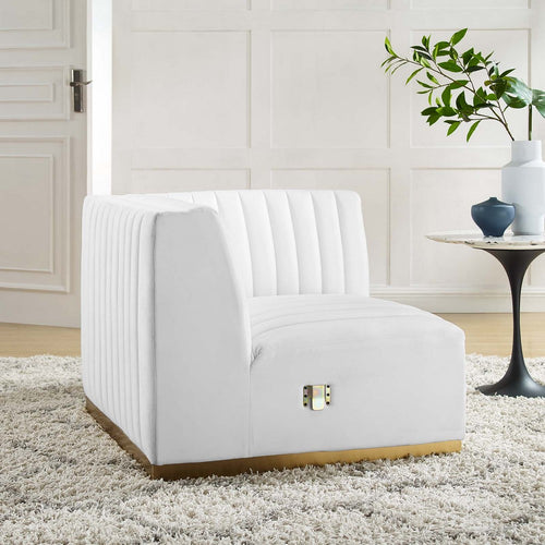 Conjure Channel Tufted Performance Velvet Right Corner Chair by Modway| White