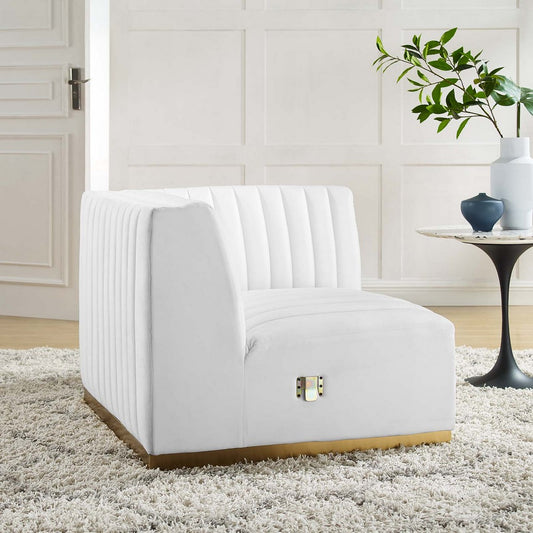 Conjure Channel Tufted Performance Velvet Right Corner Chair by Modway| White