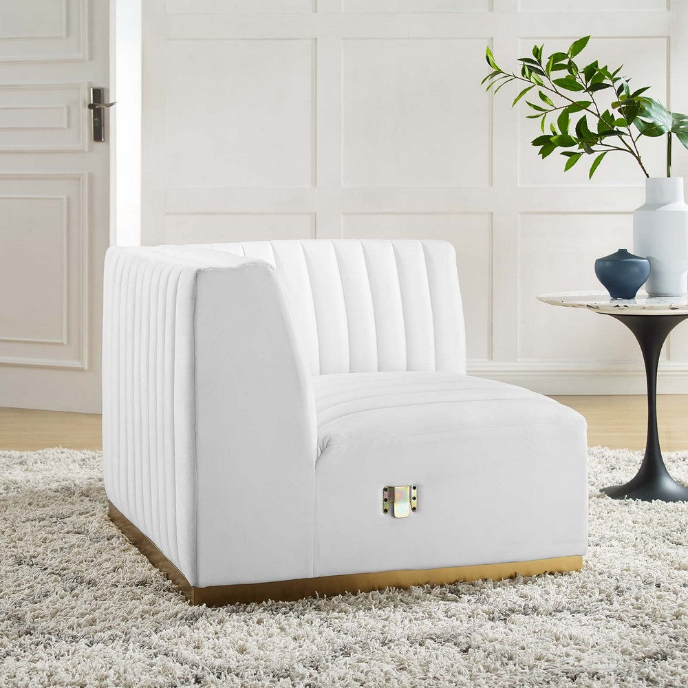 Conjure Channel Tufted Performance Velvet Right Corner Chair by Modway| White