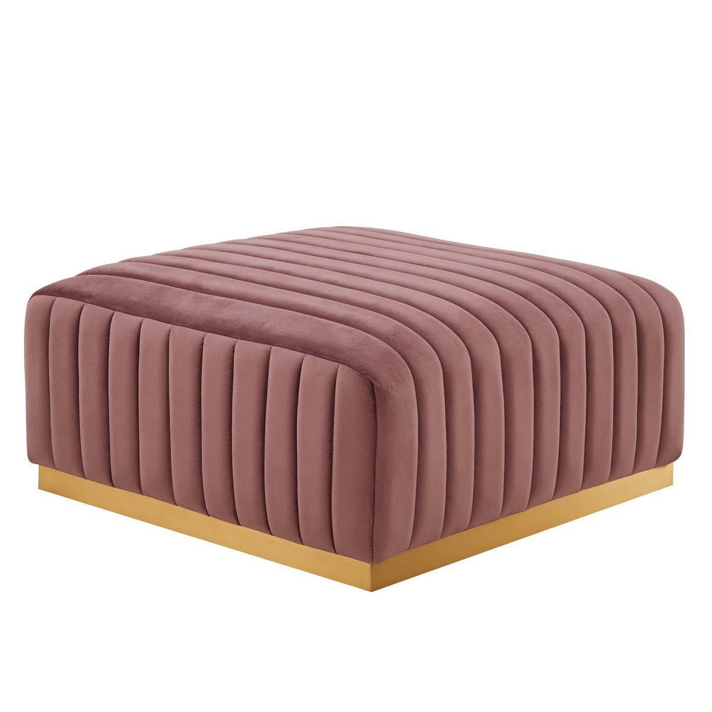 Modway Conjure Channel Tufted Performance Velvet Ottoman in Gold/Dusty Rose