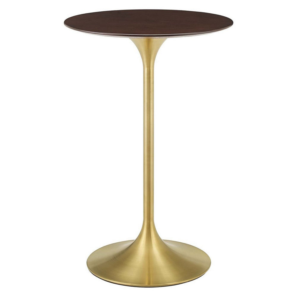 Modway Lippa Bar Table, 28 Inch, Gold Cherry Walnut