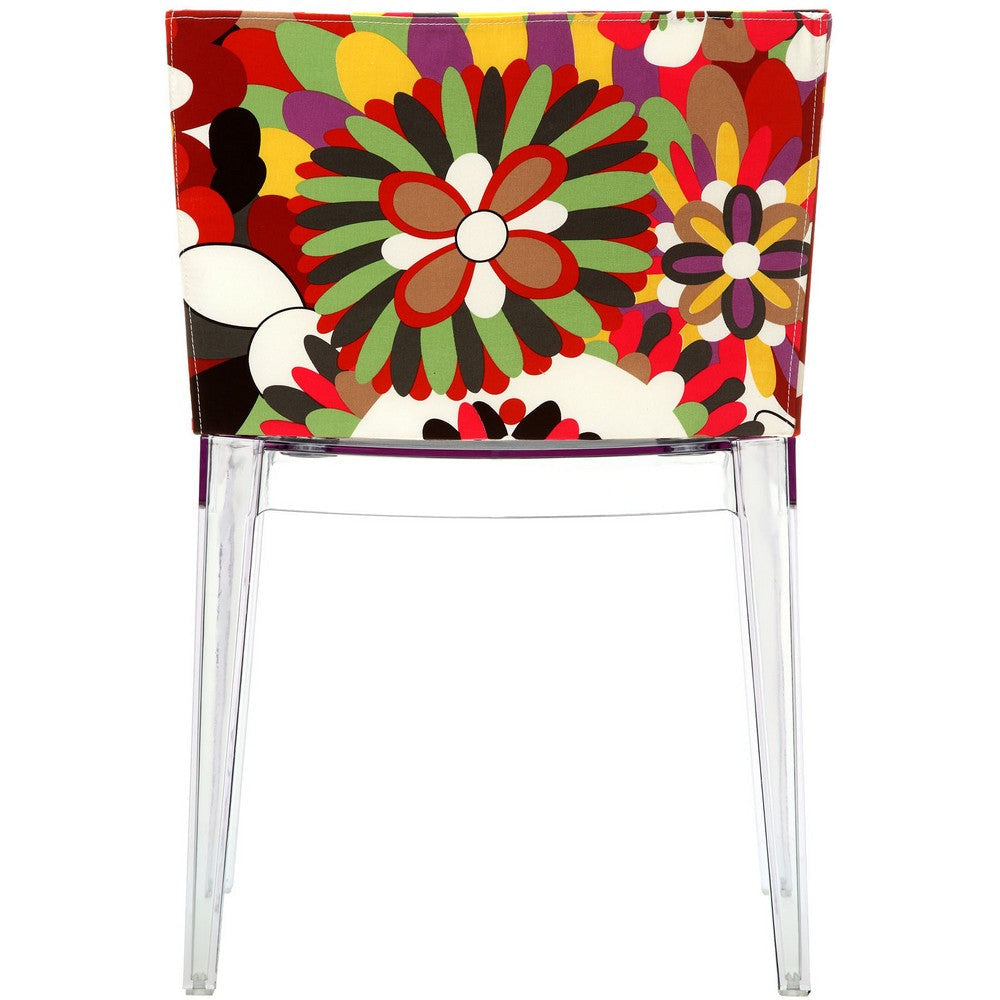 Modway Flower Vintage Modern Acrylic Upholstered Fabric Kitchen and Dining Room Chair in Clear MDY-EEI-553-CLR