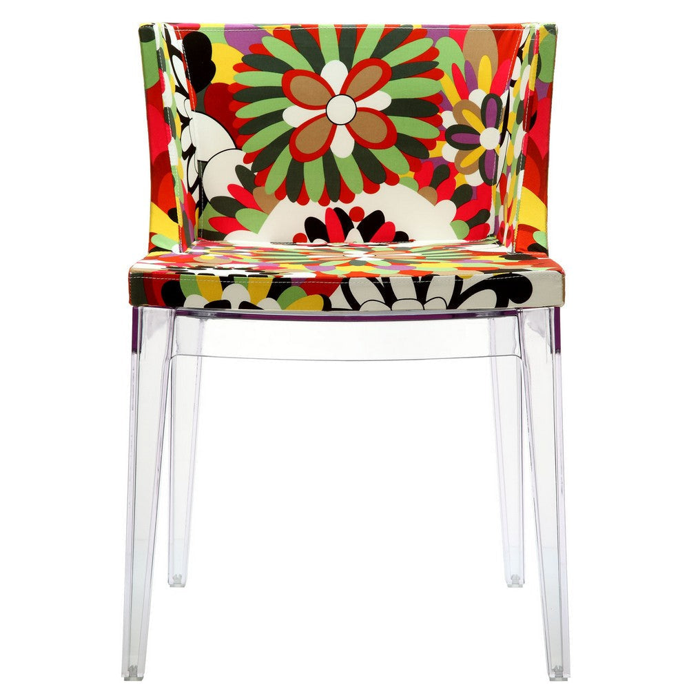 Modway Flower Vintage Modern Acrylic Upholstered Fabric Kitchen and Dining Room Chair in Clear