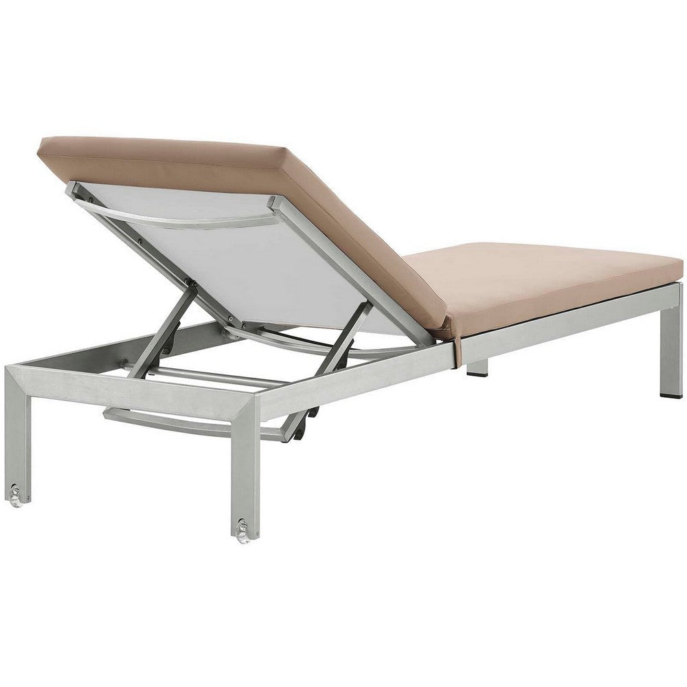 Modway Shore Aluminum Outdoor Patio Chaise Poolside Lounge Chair with Cushion Mocha MDY-EEI-5547-SLV-MOC