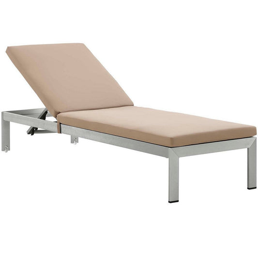 Modway Shore Aluminum Outdoor Patio Chaise Poolside Lounge Chair with Cushion, Mocha