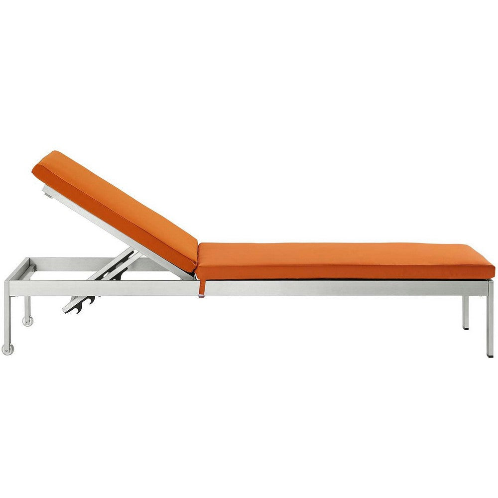 Modway Shore Aluminum Outdoor Patio Chaise Poolside Lounge Chair with Cushion Orange MDY-EEI-5547-SLV-ORA