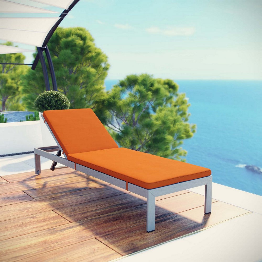 Modway Shore Aluminum Outdoor Patio Chaise Poolside Lounge Chair with Cushion Orange MDY-EEI-5547-SLV-ORA