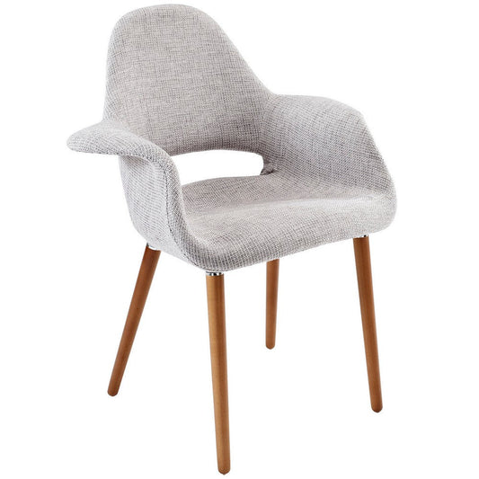 28 Inch Dining Armchair, Gray Fabric, Flared Design Arms, Beechwood Legs - No Shipping Charges