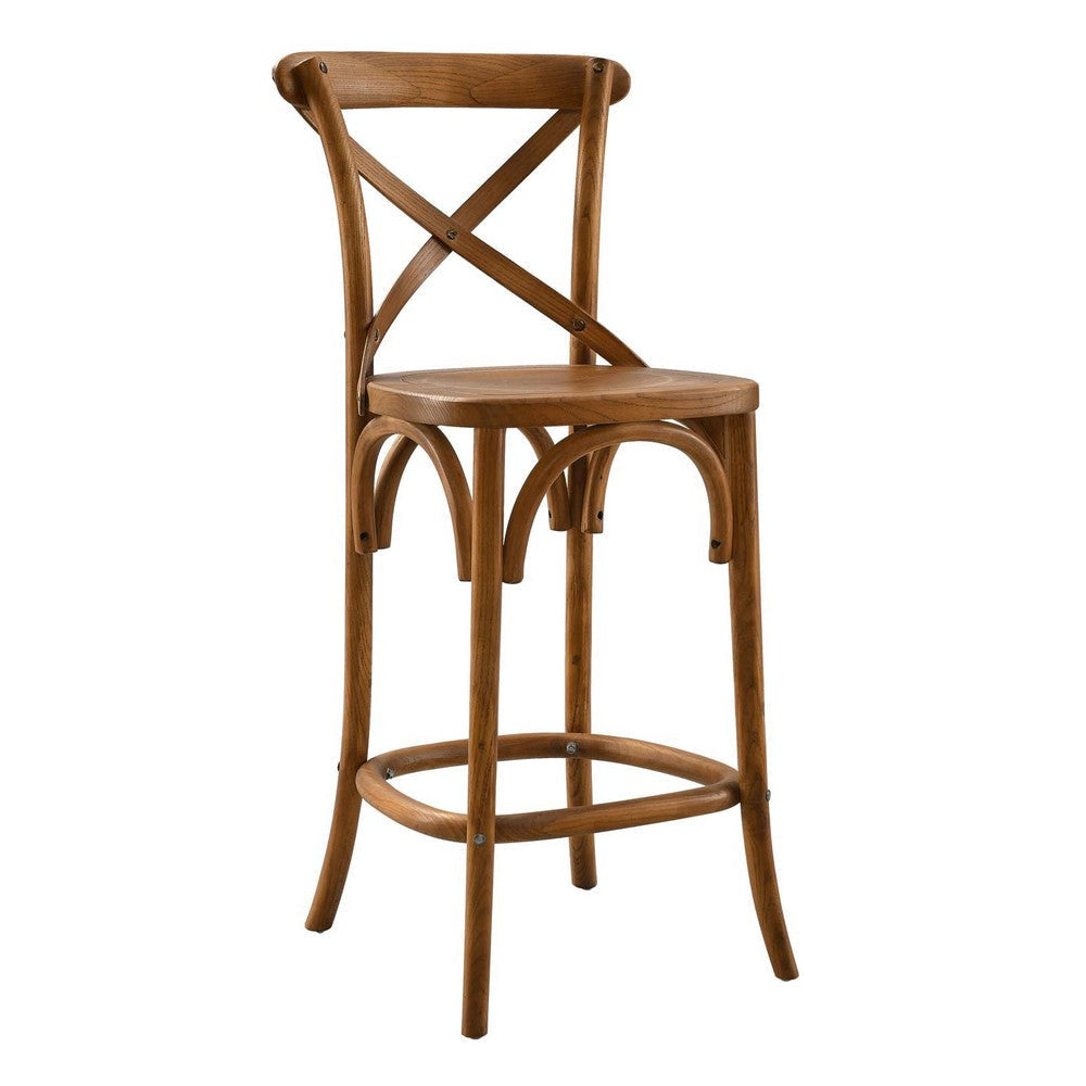 Modway Gear X-Back Wood Counter Bar Stool in Walnut