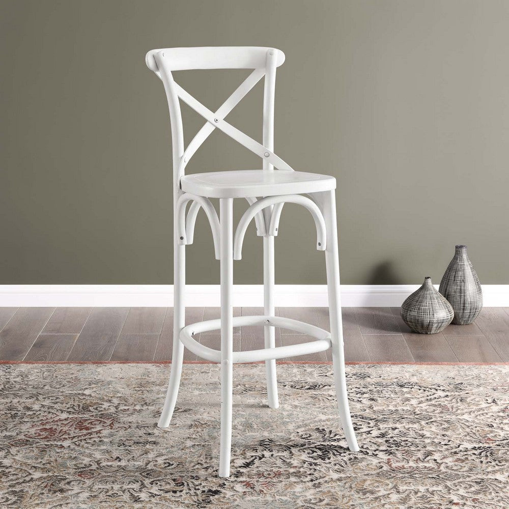 Modway Gear X-Back Wood Bar Stool in White MDY-EEI-5563-WHI