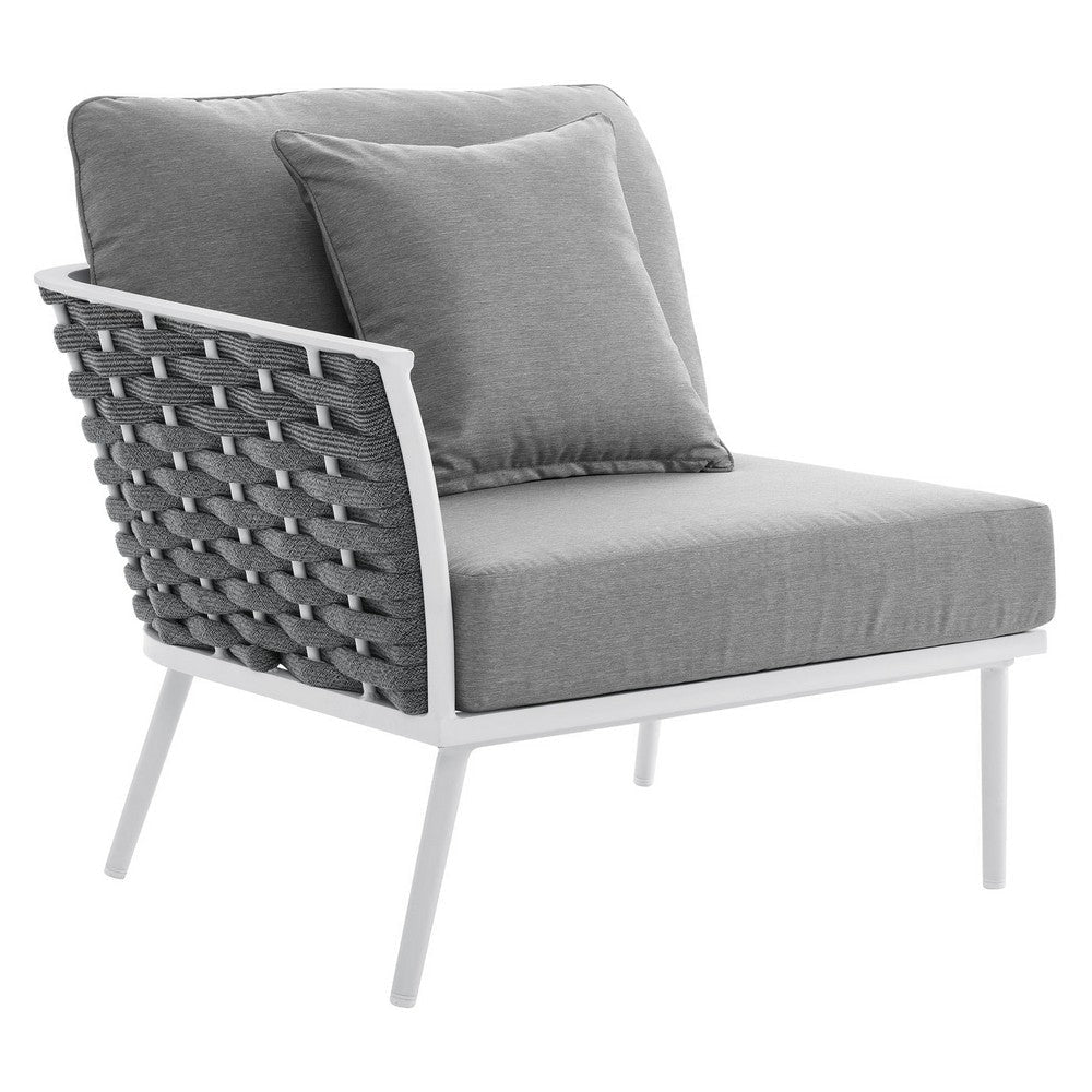 Modway Stance Outdoor Patio Woven Rope Aluminum Sectional Sofa, Left-Facing Armchair, White Gray