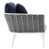 Modway Stance Outdoor Patio Woven Rope Aluminum Sectional Sofa Left-Facing Armchair White Navy MDY-EEI-5565-WHI-NAV