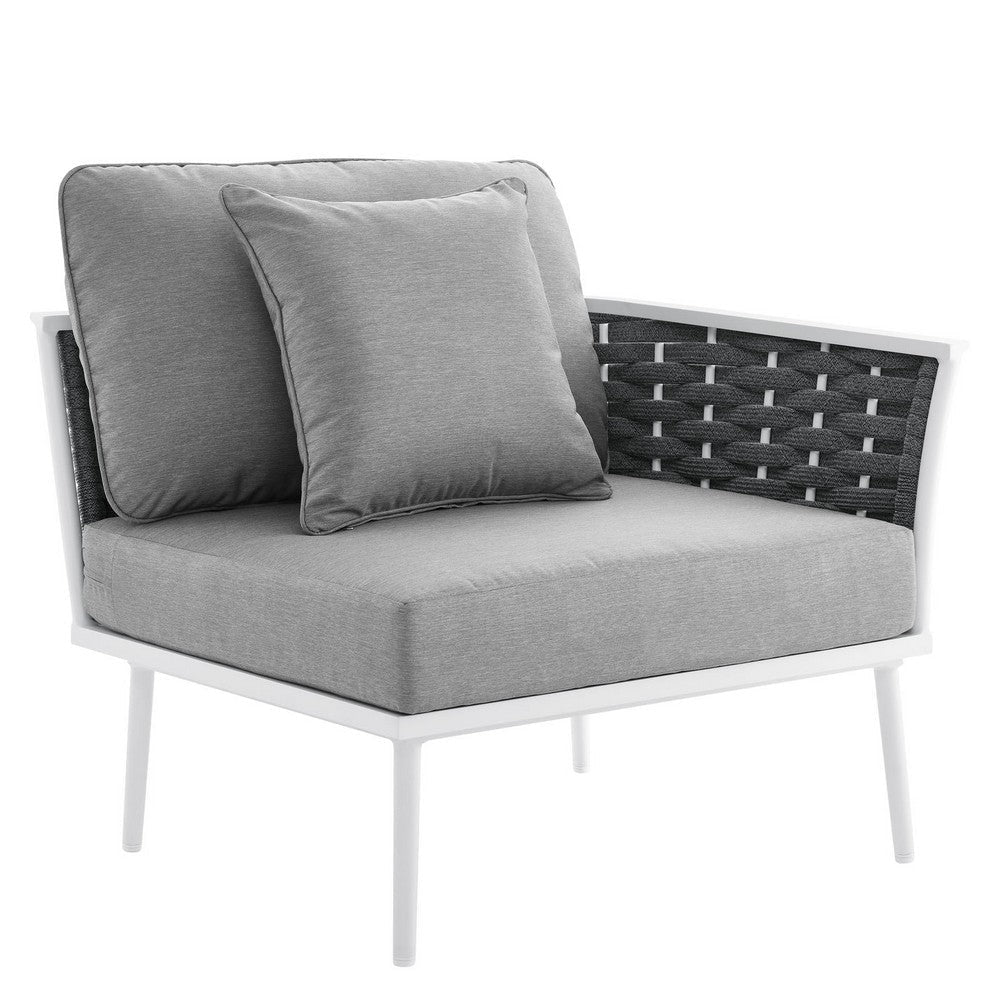 Modway Stance Outdoor Patio Woven Rope Aluminum Sectional Sofa, Right-Facing Armchair, White Gray