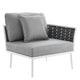 Modway Stance Outdoor Patio Woven Rope Aluminum Sectional Sofa, Right-Facing Armchair, White Gray