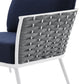 Modway Stance Outdoor Patio Woven Rope Aluminum Sectional Sofa Right-Facing Armchair White Navy MDY-EEI-5566-WHI-NAV