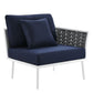 Modway Stance Outdoor Patio Woven Rope Aluminum Sectional Sofa, Right-Facing Armchair, White Navy