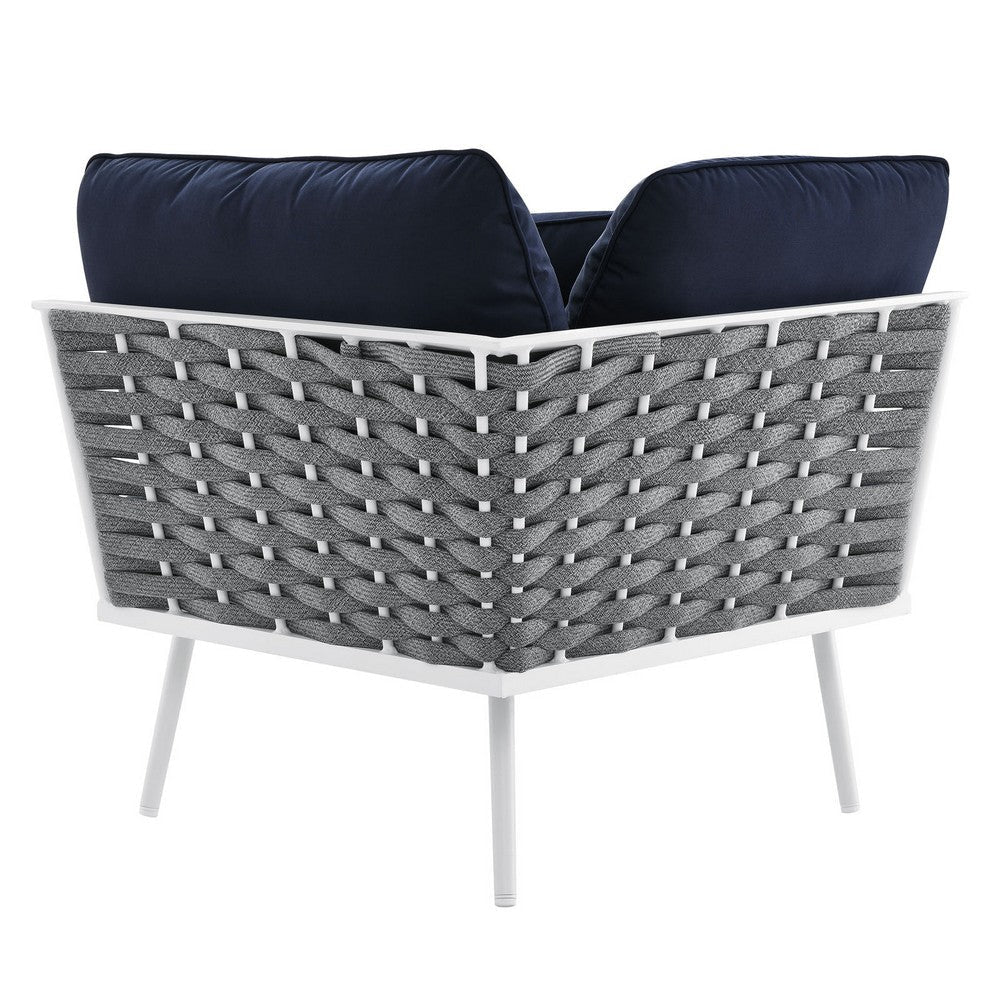 Modway Stance Outdoor Patio Woven Rope Aluminum Sectional Sofa Corner Chair White Navy MDY-EEI-5567-WHI-NAV