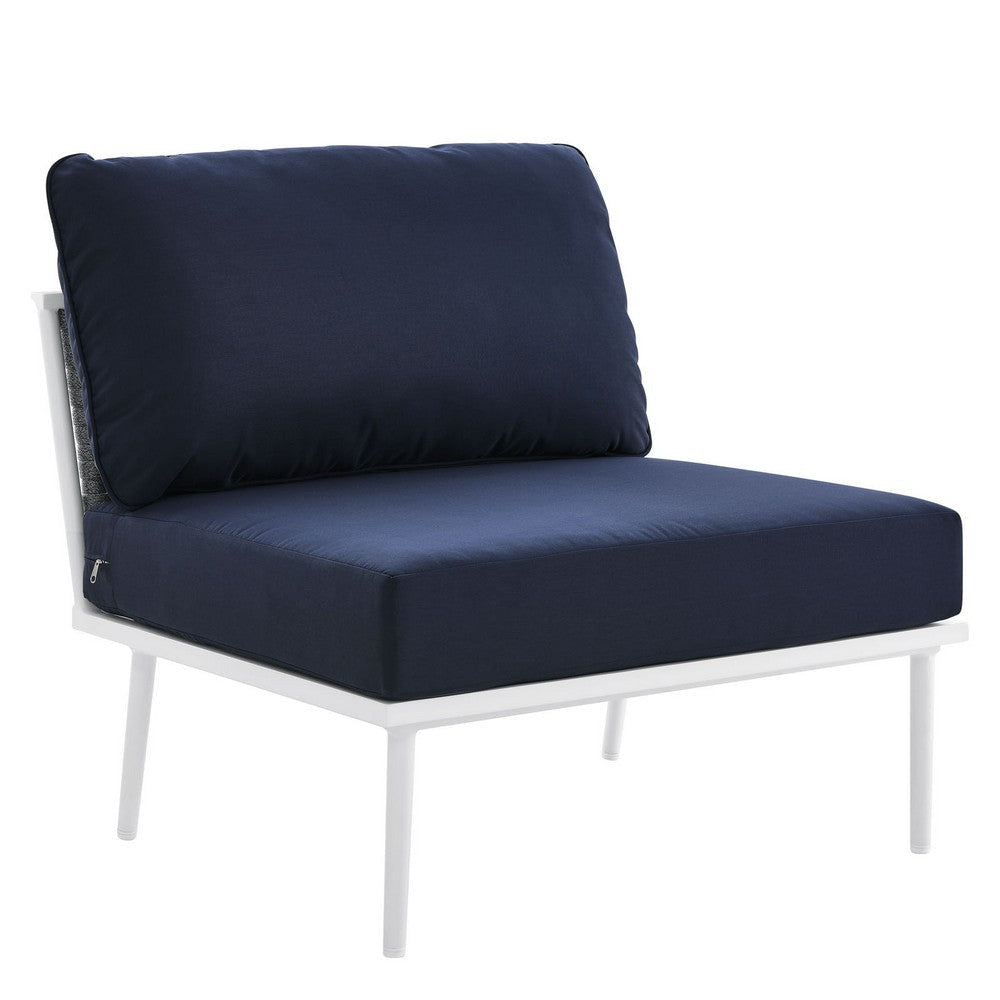 Modway Stance Outdoor Patio Woven Rope Aluminum Sectional Sofa, Armless Chair, White Navy