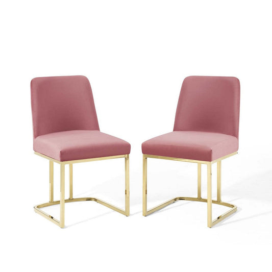 Modway Amplify Dining Chair, Set of 2, Gold Dusty Rose