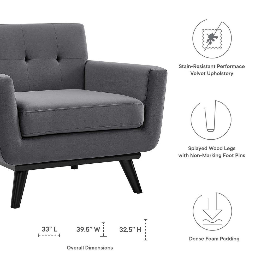 Engage Performance Velvet Armchair by Modway| Gray