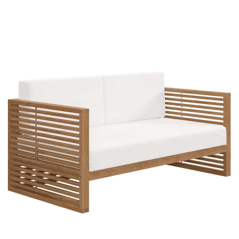 Modway Carlsbad Teak Wood Outdoor Patio Loveseat, Natural White