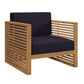 Modway Carlsbad Teak Wood Outdoor Patio Armchair, Natural Navy