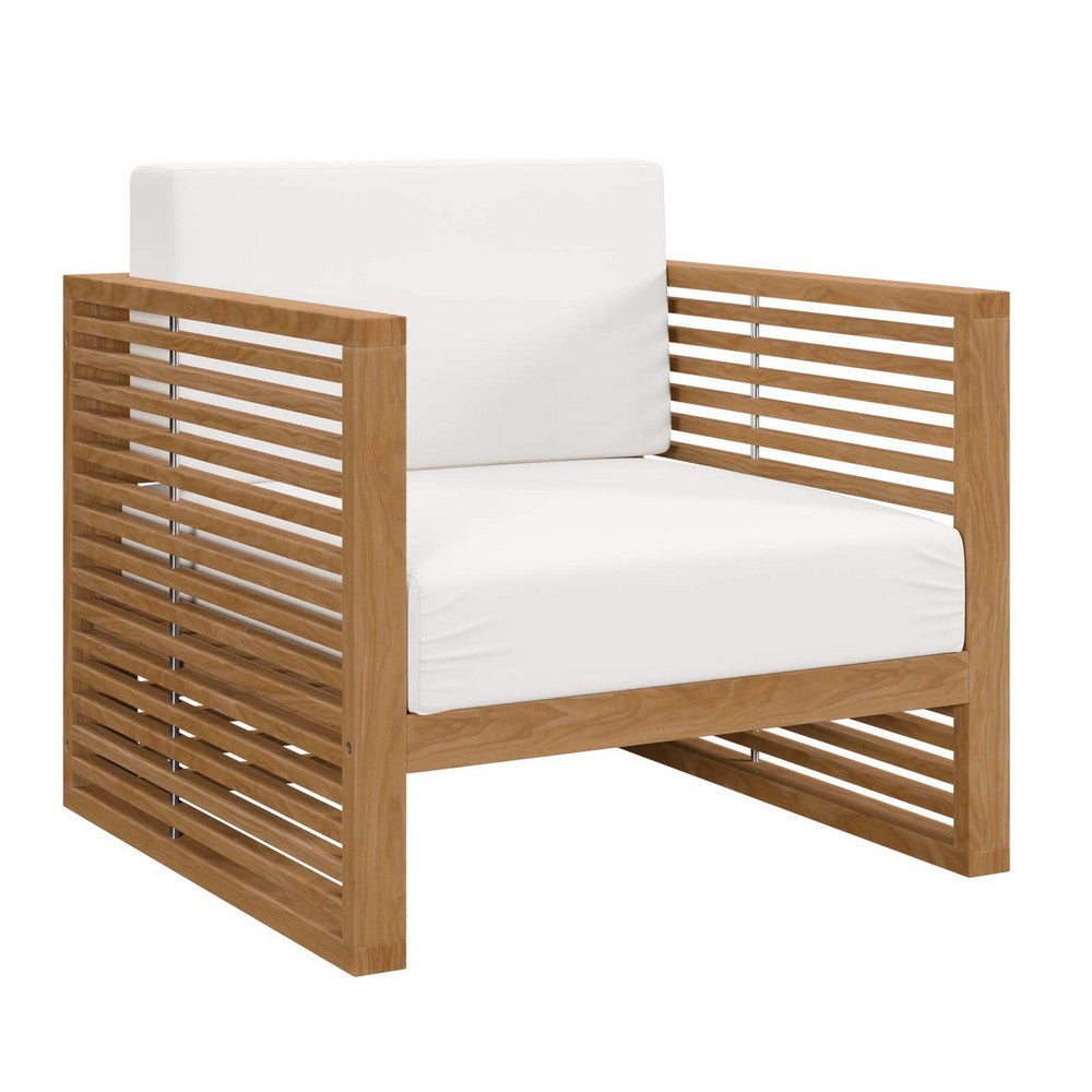 Modway Carlsbad Teak Wood Outdoor Patio Armchair, Natural White