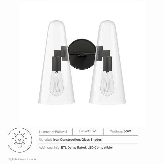 Beacon 2-Light Wall Sconce by Modway| Black