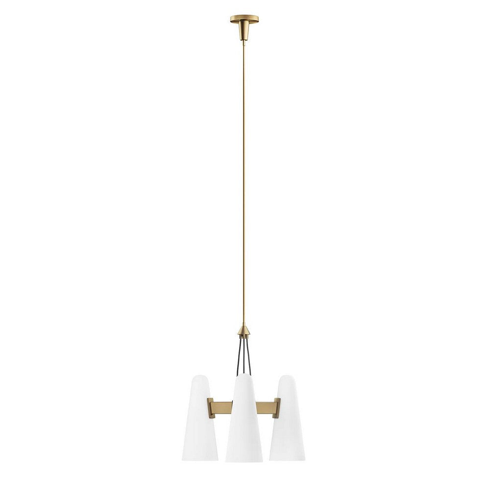 Modway Beacon 3-Light Pendant Light in Opal Satin Brass Brown 20.5 x 20.5 x 73 MDY-EEI-5647-OPA-SBR