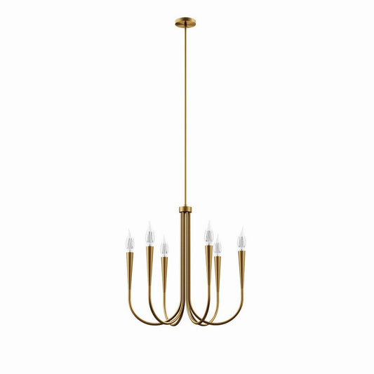 Modway Penrose 6-Light Chandelier in Satin Brass, Brown, 25 x 25 x 72