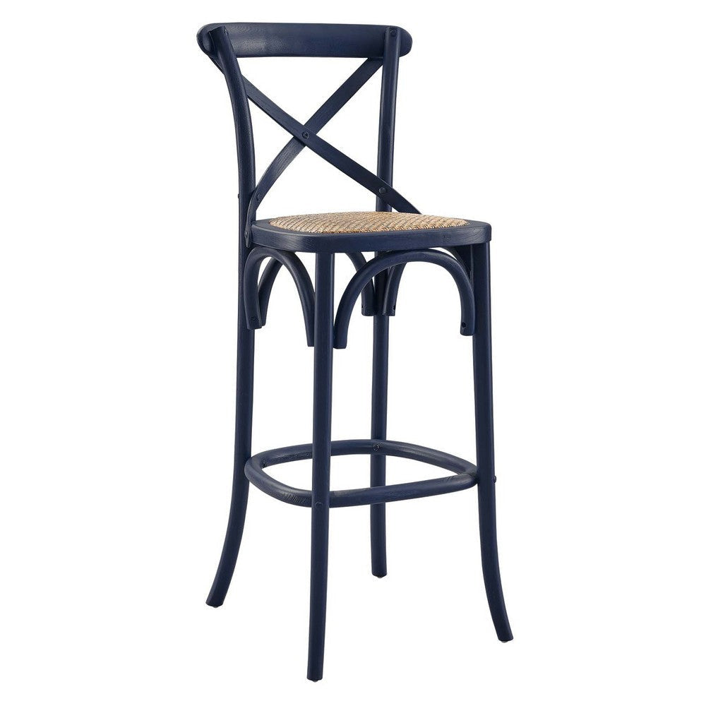 Modway Gear X-Back Wood Bar Stool in Midnight Blue