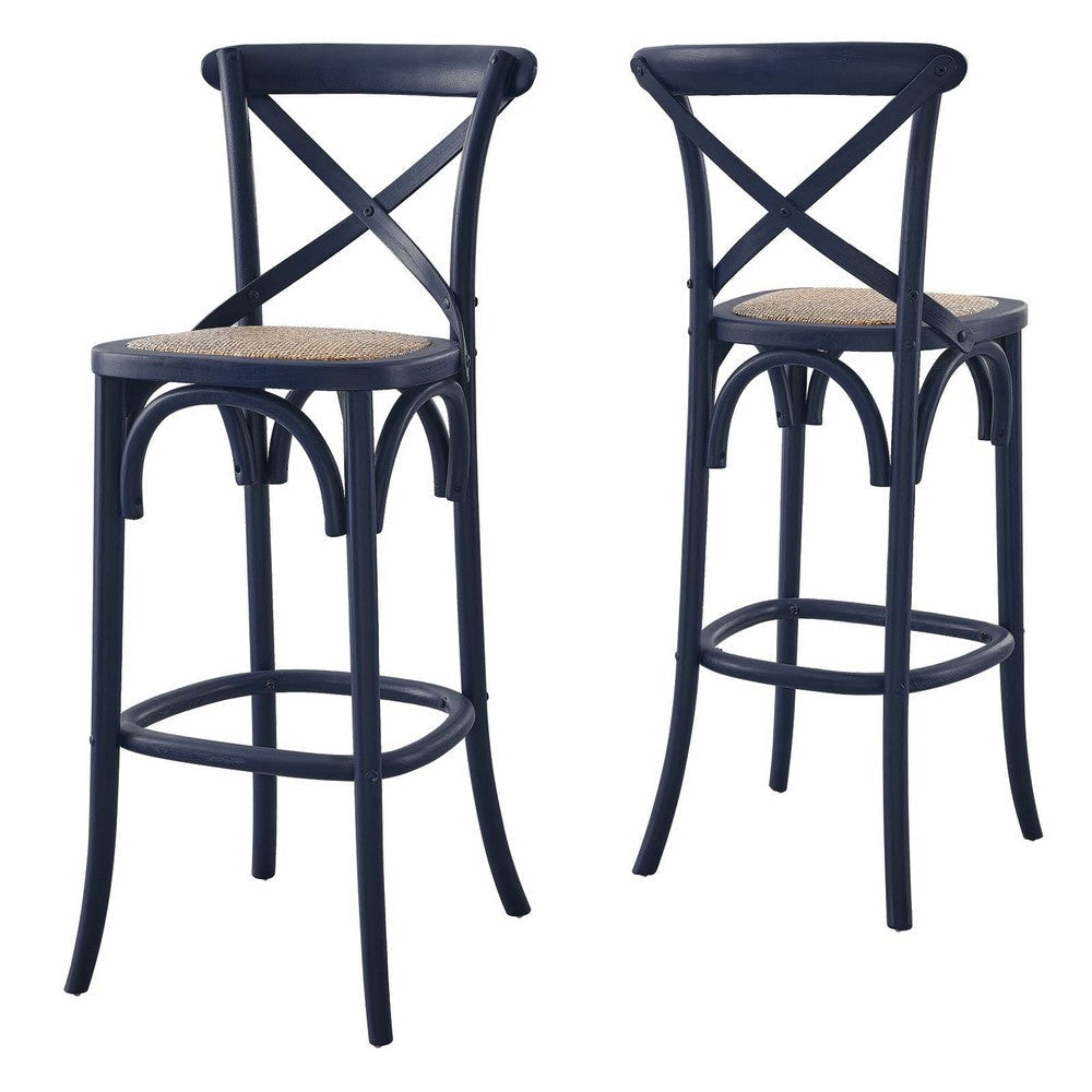 Modway Gear X-Back Wood Bar Stool in Midnight Blue