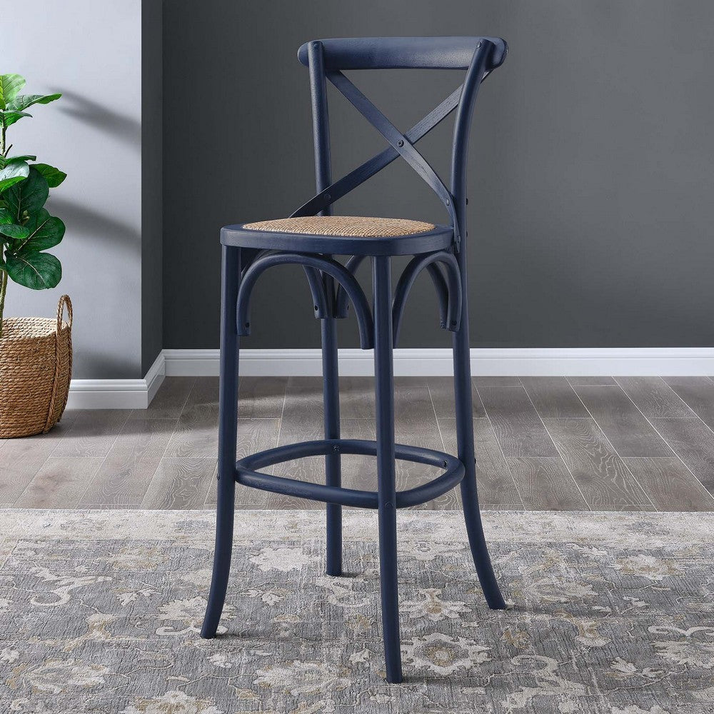 Modway Gear X-Back Wood Bar Stool in Midnight Blue
