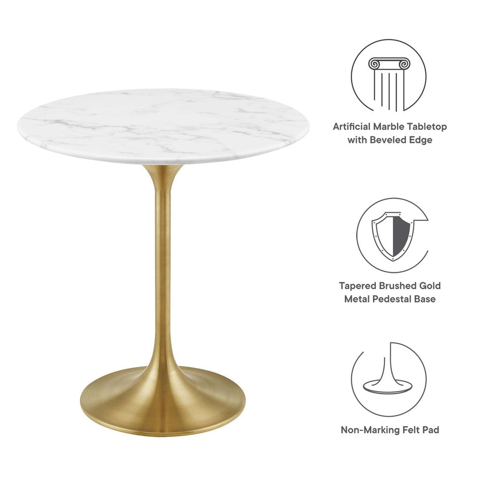 Lippa 20’’ Round Artificial Marble Side Table in Gold White MDY-EEI-5685-GLD-WHI