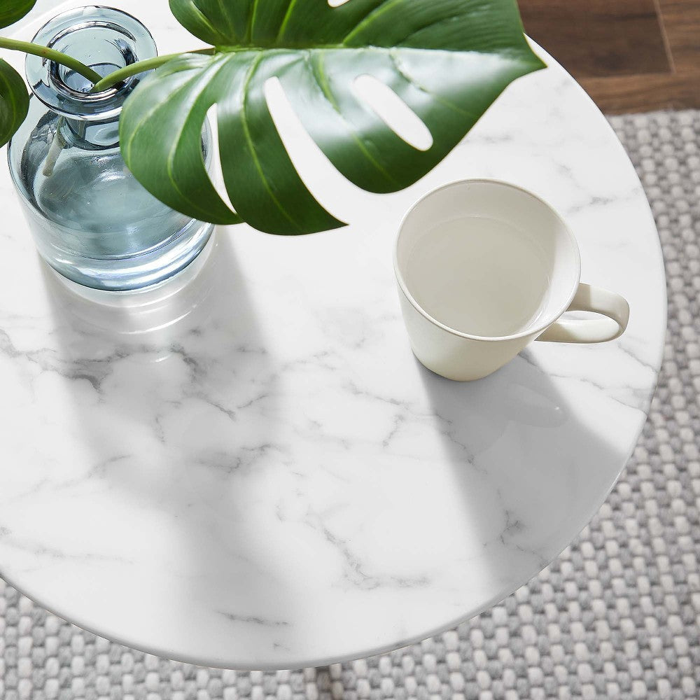 Lippa 20’’ Round Artificial Marble Side Table in Gold White