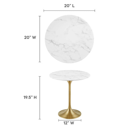 Lippa 20" Round Artificial Marble Side Table in Gold White