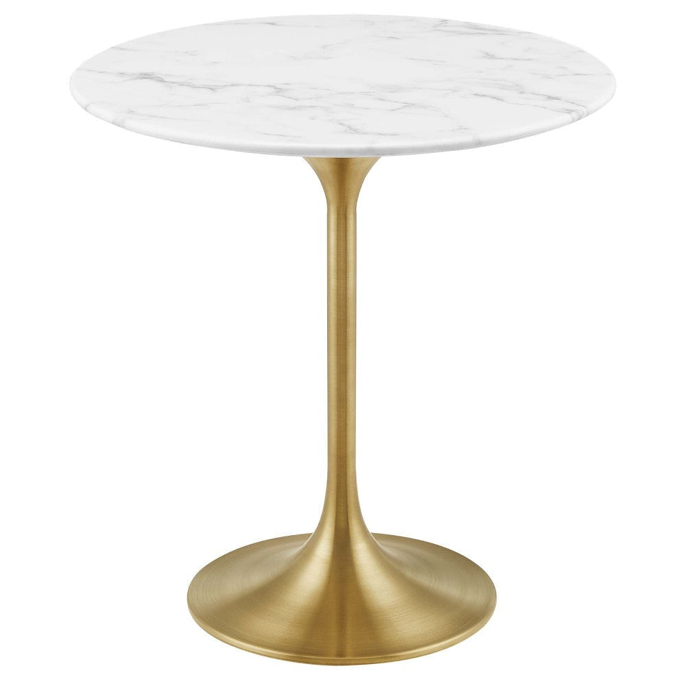 Lippa 20’’ Round Artificial Marble Side Table in Gold White