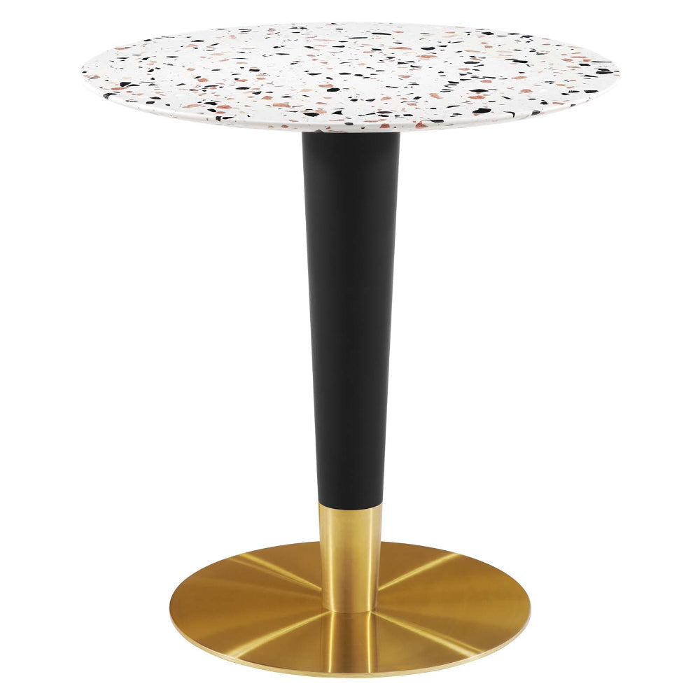 Modway Zinque Round 28" Terrazzo Dining Table in Gold White