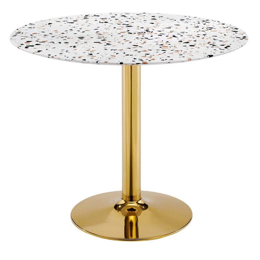 Modway Verne Round 36" Terrazzo Dining Table in Gold White