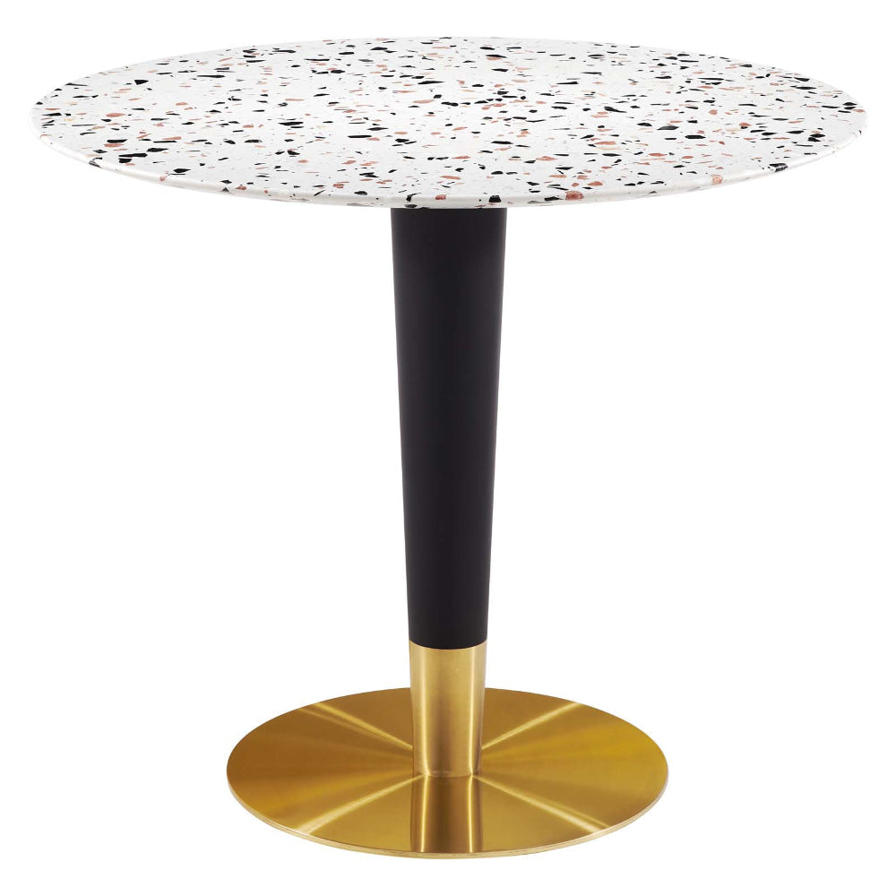 Modway Zinque Round 36" Terrazzo Dining Table in Gold White