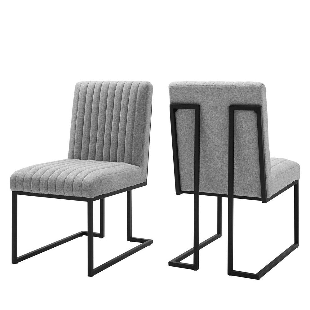 Modway Indulge Channel Tufted Fabric Dining Chairs Set of 2, Light Gray