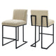 Modway Indulge Channel Tufted Fabric Counter-Height Bar Stools in Beige - Set of 2