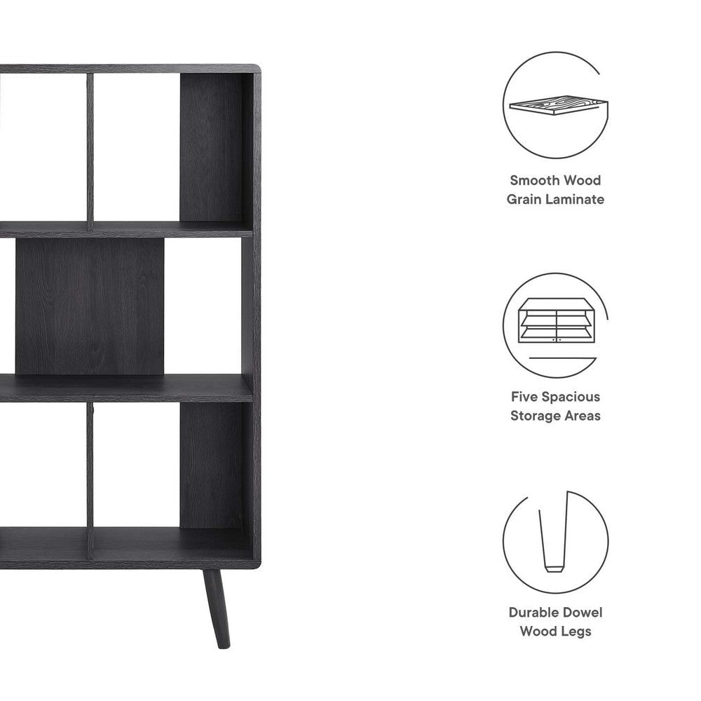 Modway EEI-5743-CHA Transmit 5 Shelf Wood Grain Bookcase Charcoal MDY-EEI-5743-CHA