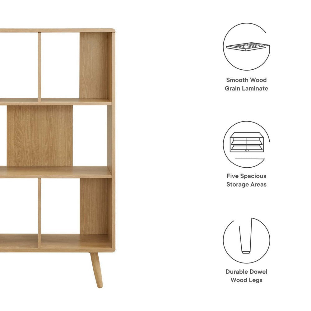 Modway EEI-5743-OAK Transmit 5 Shelf Wood Grain Bookcase Oak MDY-EEI-5743-OAK