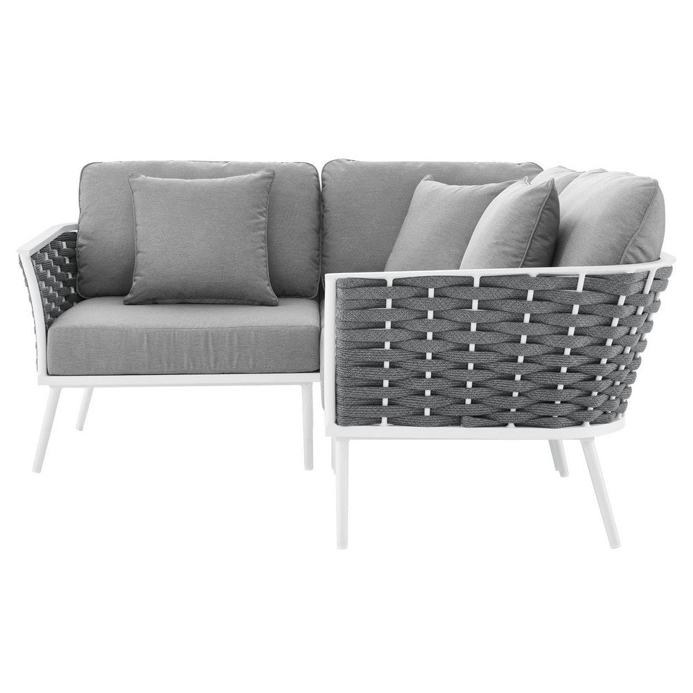 Modway Stance Outdoor Patio Woven Rope Aluminum Small Sectional Sofa White Gray MDY-EEI-5752-WHI-GRY