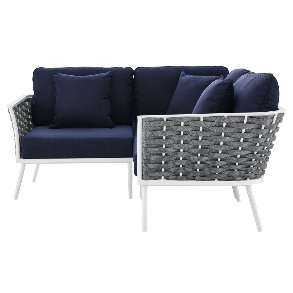 Modway Stance Outdoor Patio Woven Rope Aluminum Small Sectional Sofa White Navy MDY-EEI-5752-WHI-NAV