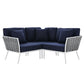 Modway Stance Outdoor Patio Woven Rope Aluminum, Small Sectional Sofa, White Navy